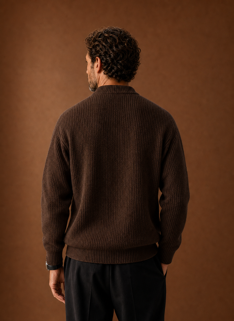 Men's Ribbed Knit Sweater - Crew Neck Pullover back view