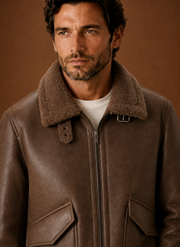 Close-up of the coat collar and fabric texture