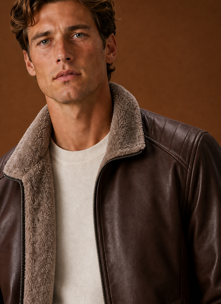 Close-up of jacket showing collar and zipper detailing
