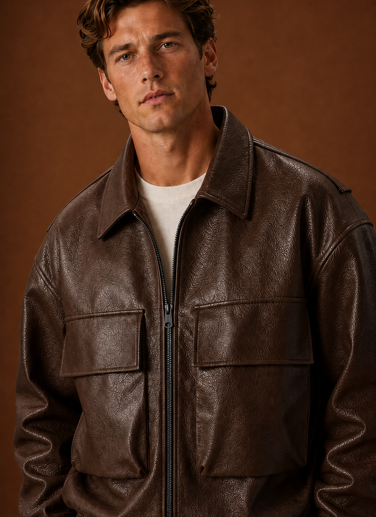 Close-up of the jacket's neckline and cuff details
