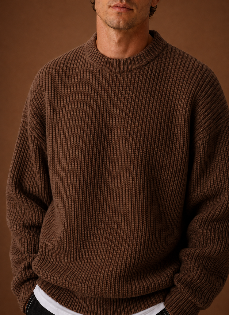 Men's Chunky Knit Crewneck Sweater closeup view