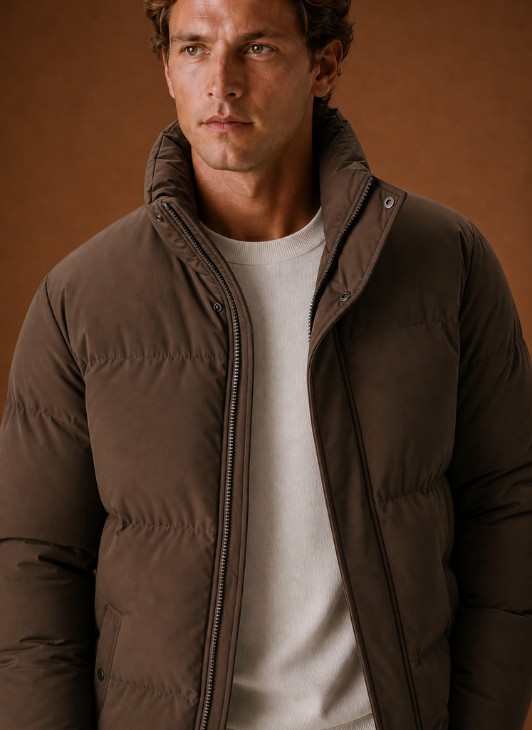 Close-up of the jacket's quilting and stitching detail