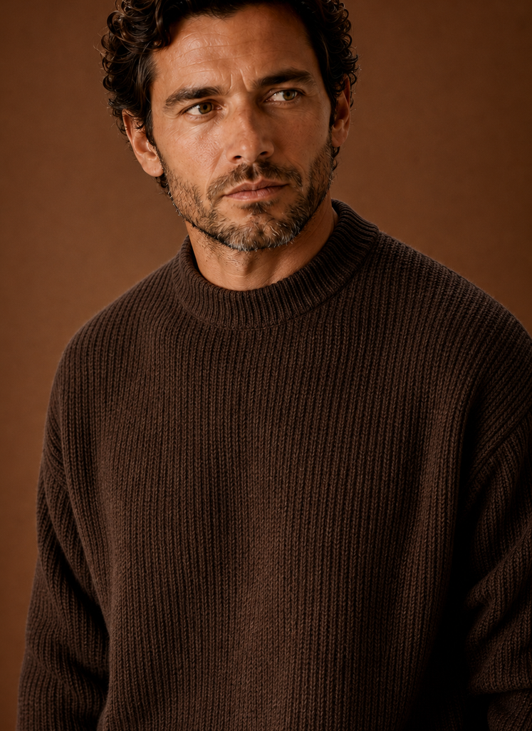 Men's Ribbed Knit Sweater - Crew Neck Pullover closeup view