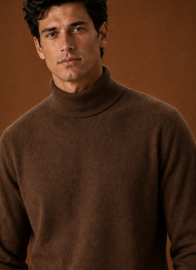Men's Turtleneck Sweater - Classic Roll Neck Knit Pullover closeup view