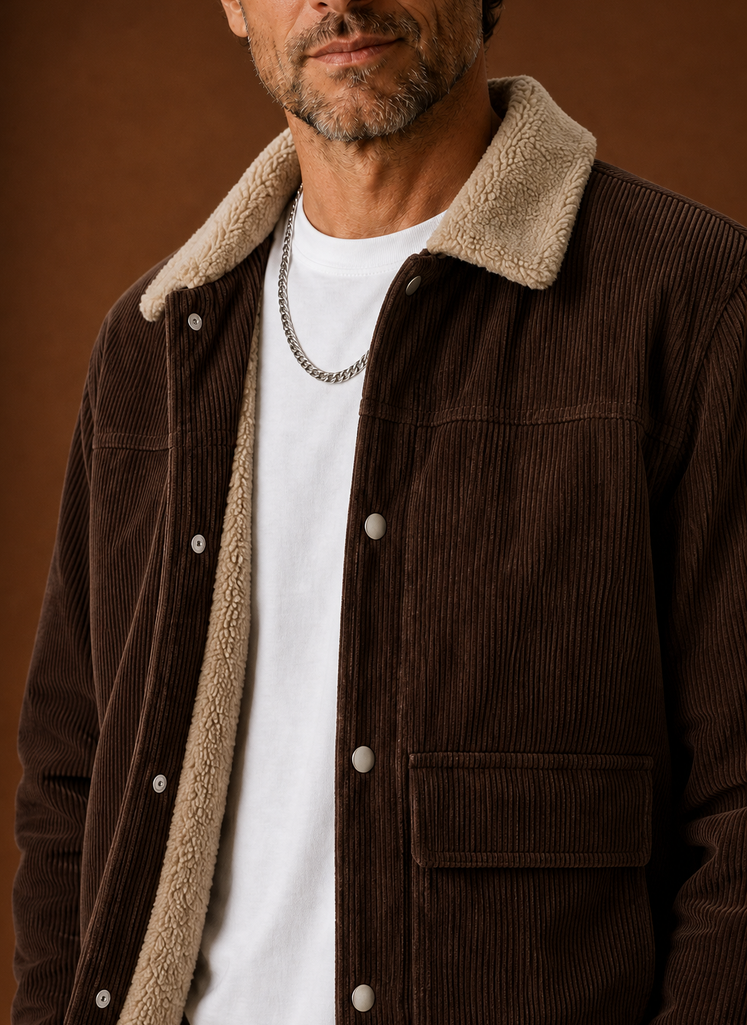 Close-up of the button-front closure and knit detail on the Areleon cardigan