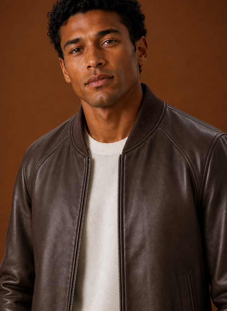 Close-up of jacket zipper and collar detailing