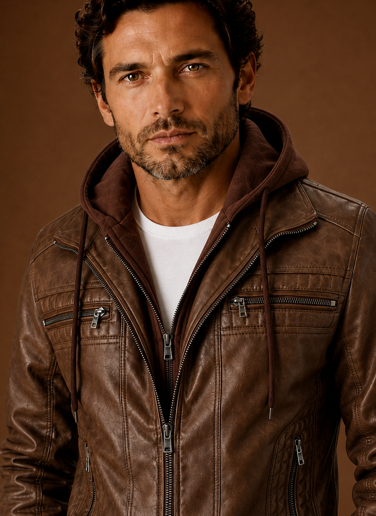 Close-up of the jacket collar and stitching detail