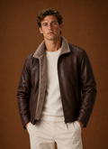 Front view of men's casual jacket showing zip-front and collar