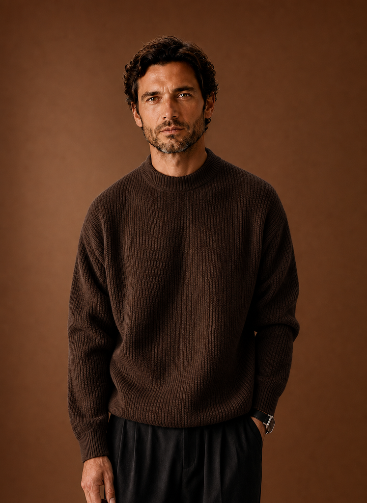 Men's Ribbed Knit Sweater - Crew Neck Pullover front view