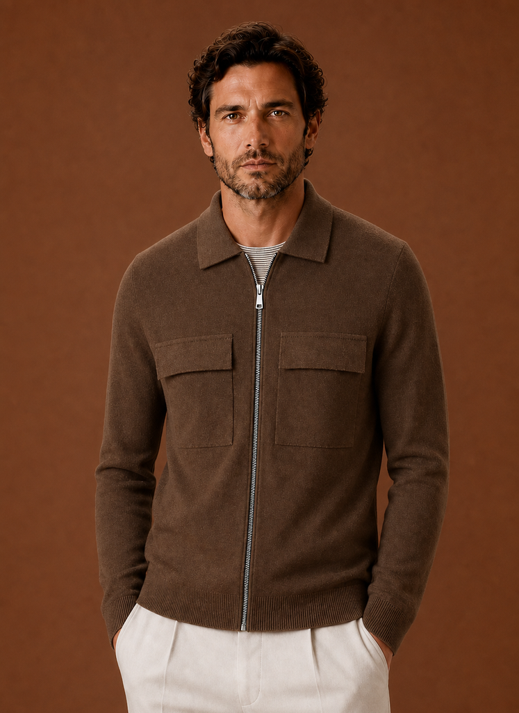 Men's Knit Jacket Full Zip Overshirt Smart Casual | Areleon