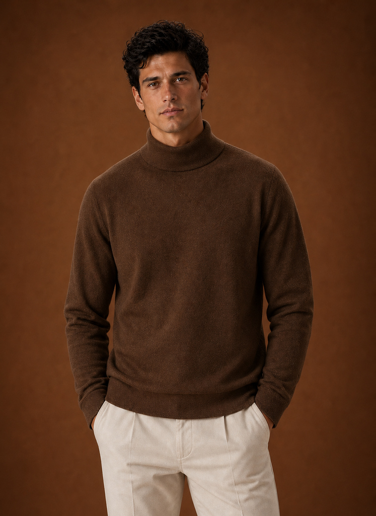 Men's Turtleneck Sweater - Classic Roll Neck Knit Pullover front view