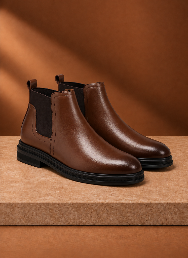 Front view of Areleon men's Chelsea boot showing ankle-height silhouette and toe