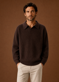 Men's Polo Sweater - Ribbed Knit Pullover front view
