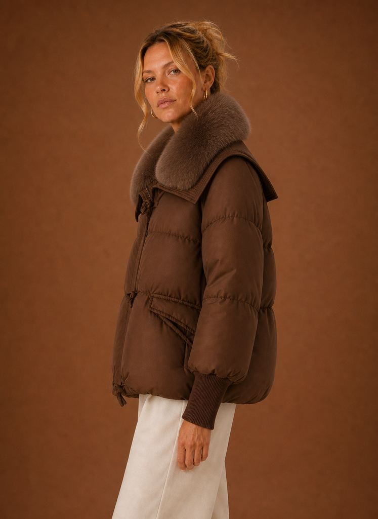 Side profile of the Areleon women's winter parka coat showing the silhouette