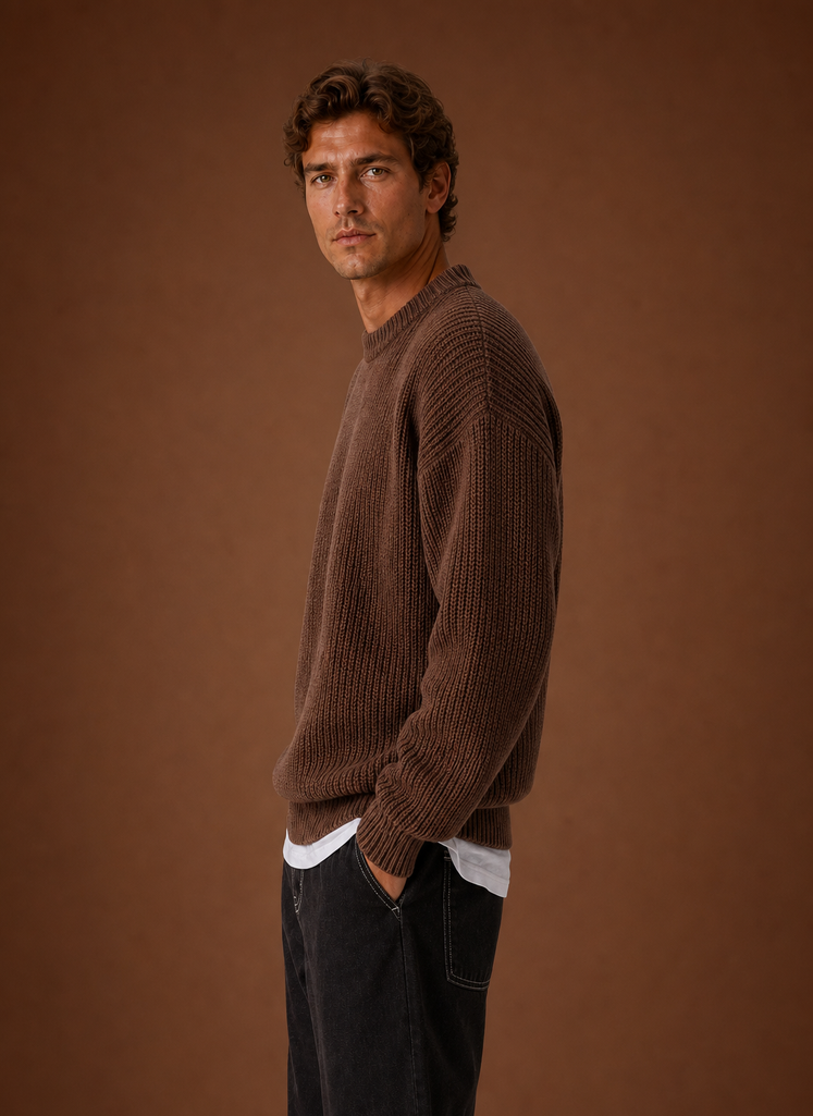 Men's Chunky Knit Crewneck Sweater side view