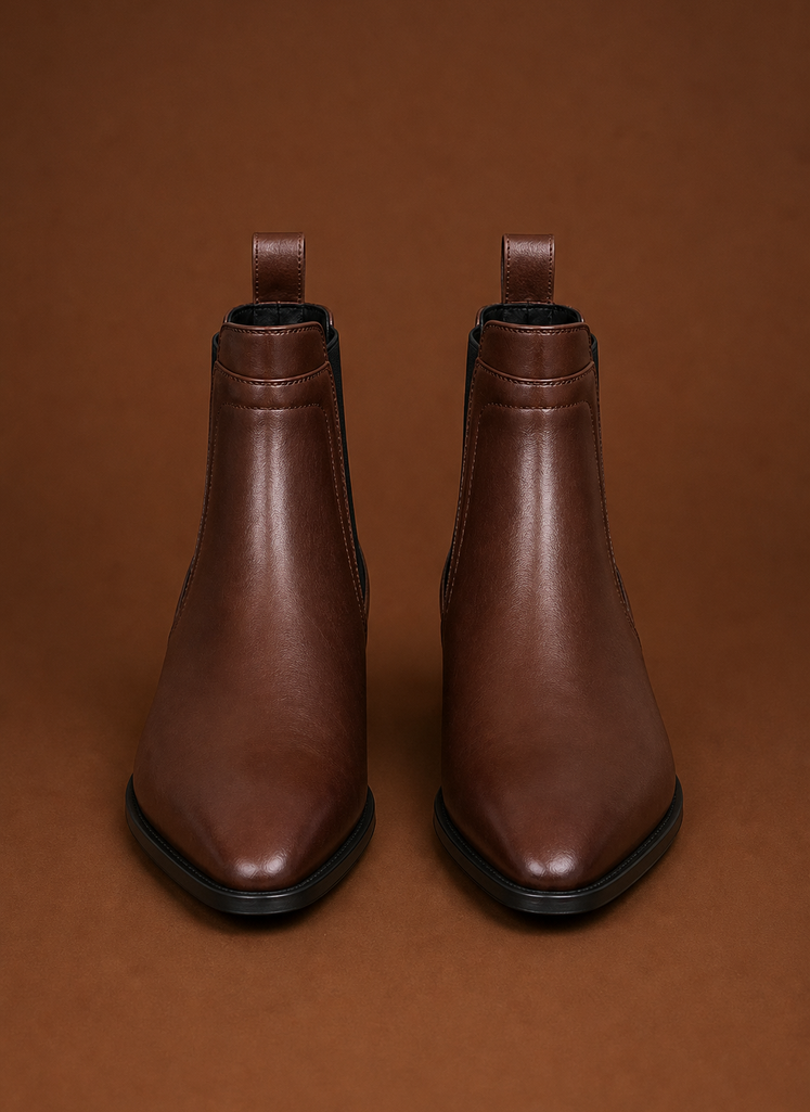 Side view highlighting block heel and ankle height of the women's Chelsea boot