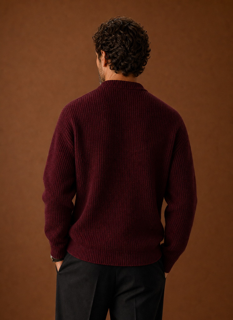 Men's Ribbed Knit Sweater - Crew Neck Pullover back view