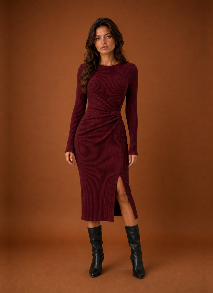 Front view of women's sweater dress showing clean silhouette