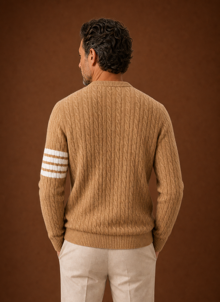 Men's Cable Knit Sweater - Crew Neck Pullover back view