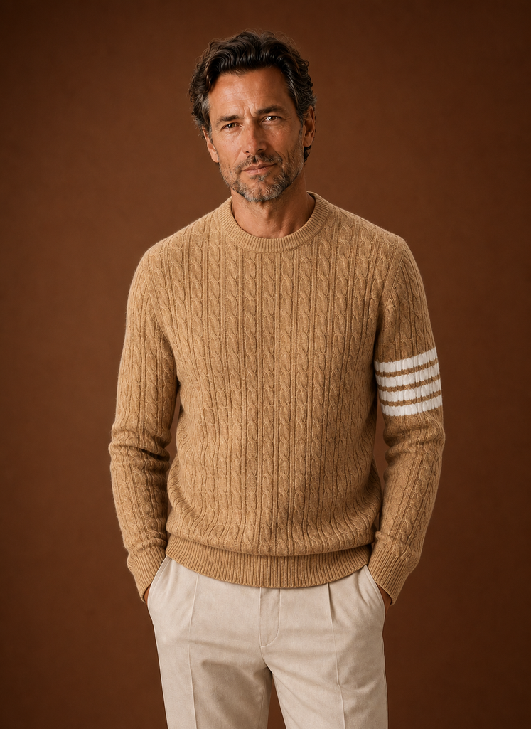 Men's Cable Knit Sweater - Crew Neck Pullover front view