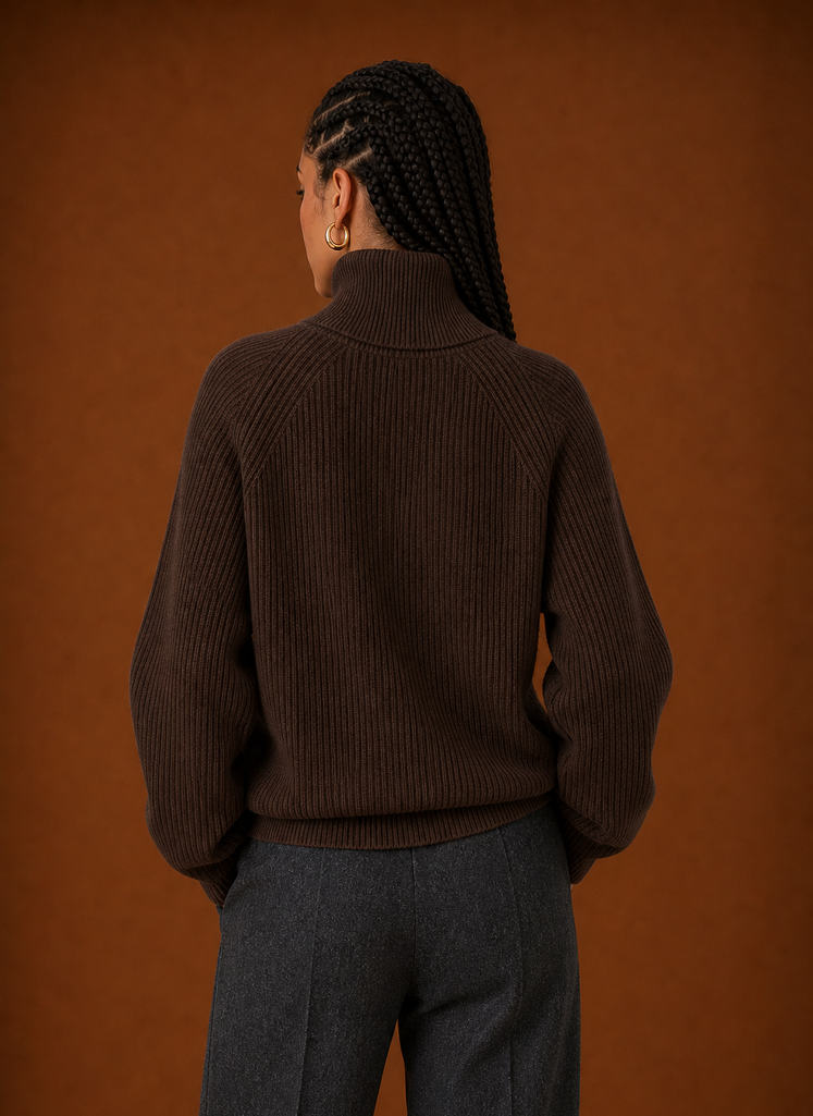 Back view of the quarter-zip knit sweater showing a clean silhouette