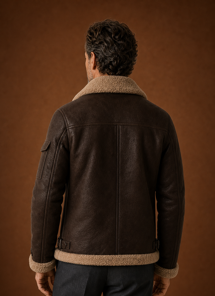 Men's Sherpa Lined Jacket - Faux Shearling Winter Coat back view