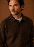 Close-up of the button-front and V-neckline detail on the Areleon cardigan