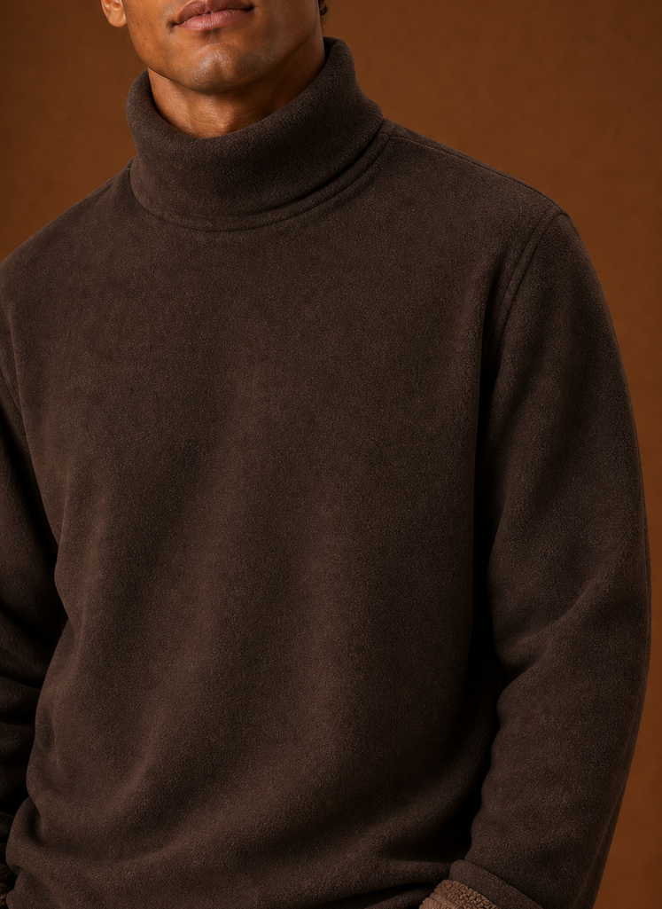 Men's Turtleneck Sweater - Fleece Lined Roll Neck Pullover closeup view