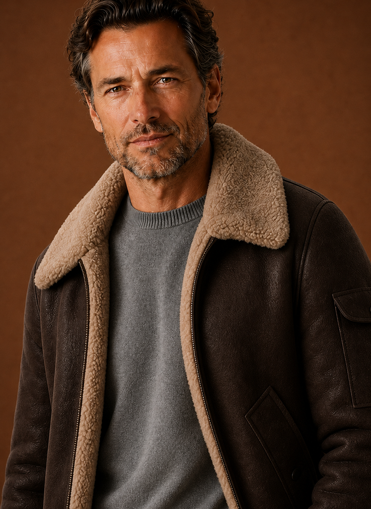 Men's Sherpa Lined Jacket - Faux Shearling Winter Coat closeup view