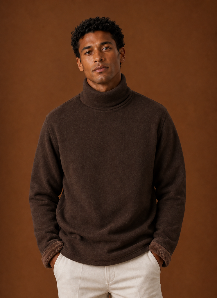 Men's Turtleneck Sweater - Fleece Lined Roll Neck Pullover front view