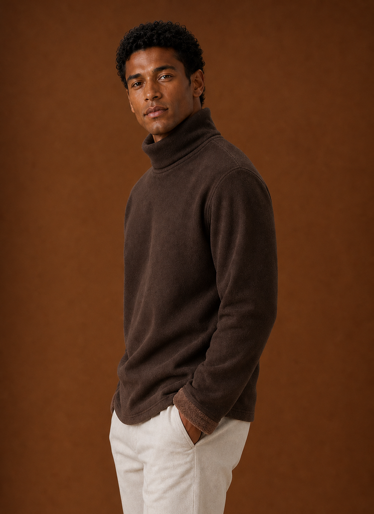 Men's Turtleneck Sweater - Fleece Lined Roll Neck Pullover side view