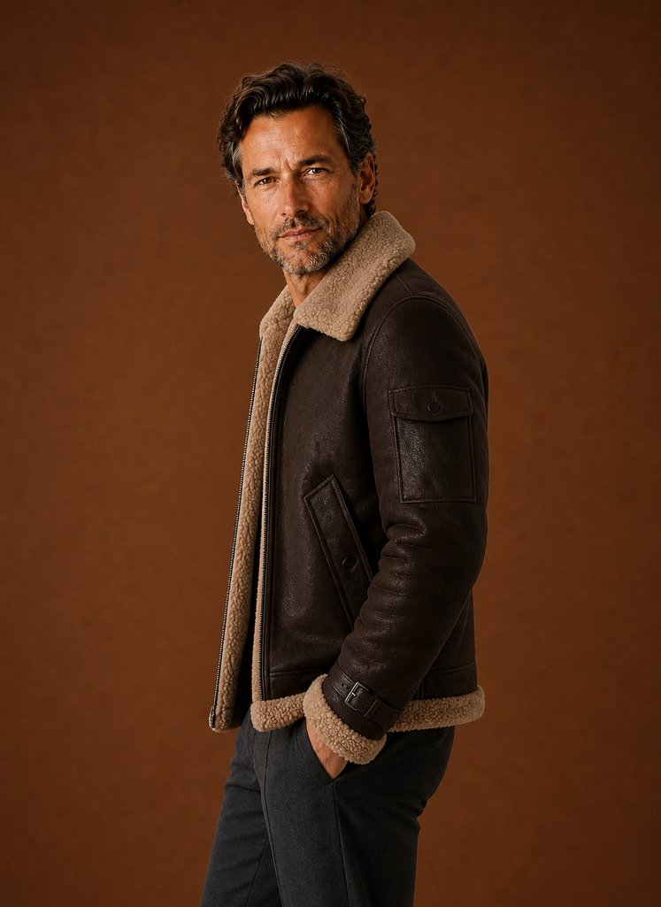 Men's Sherpa Lined Jacket - Faux Shearling Winter Coat side view