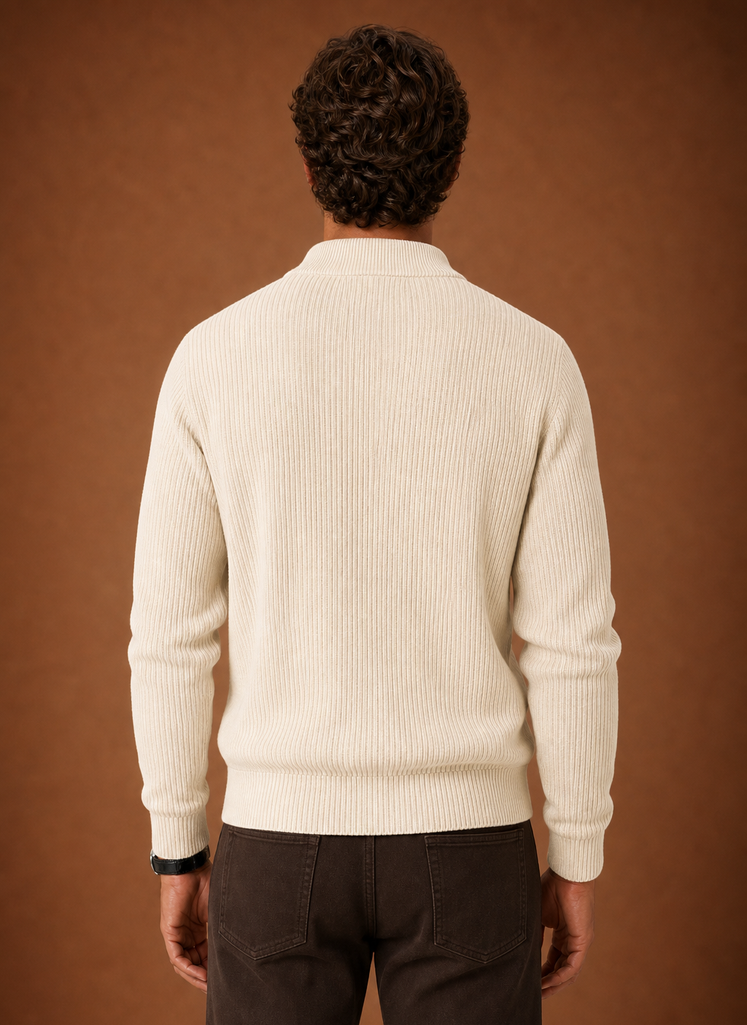 Men's Full Zip Knit Cardigan Sweater Ribbed Zip-Up Jacket | Areleon