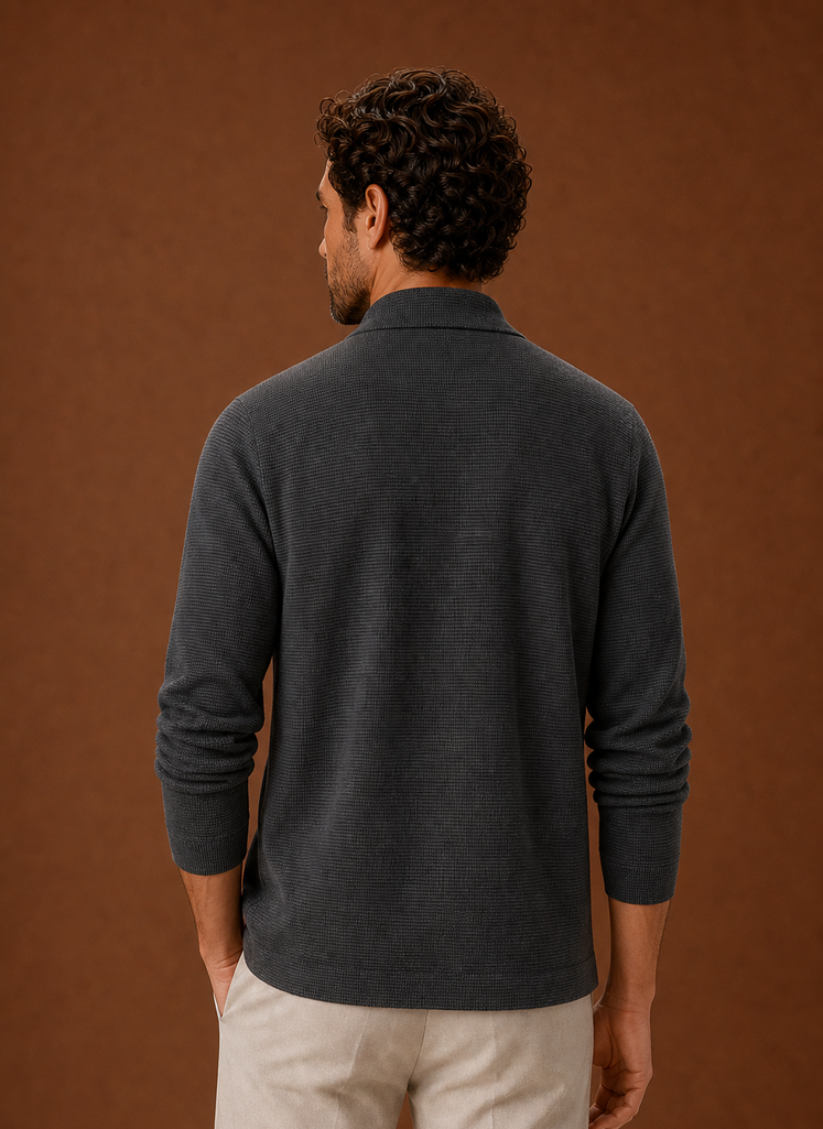 Back view of Areleon men's open-front cardigan