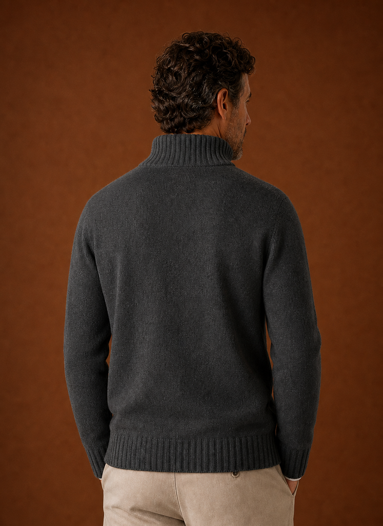 Back view of Areleon men's half-zip knit sweater on a mannequin
