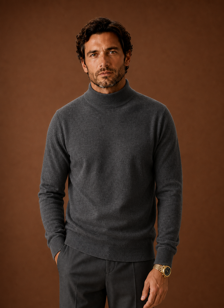 Front view of the Areleon mock neck sweater on a mannequin
