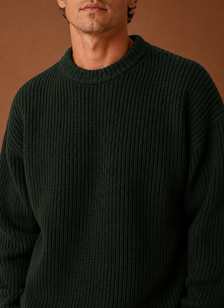 Men's Chunky Knit Crewneck Sweater closeup view