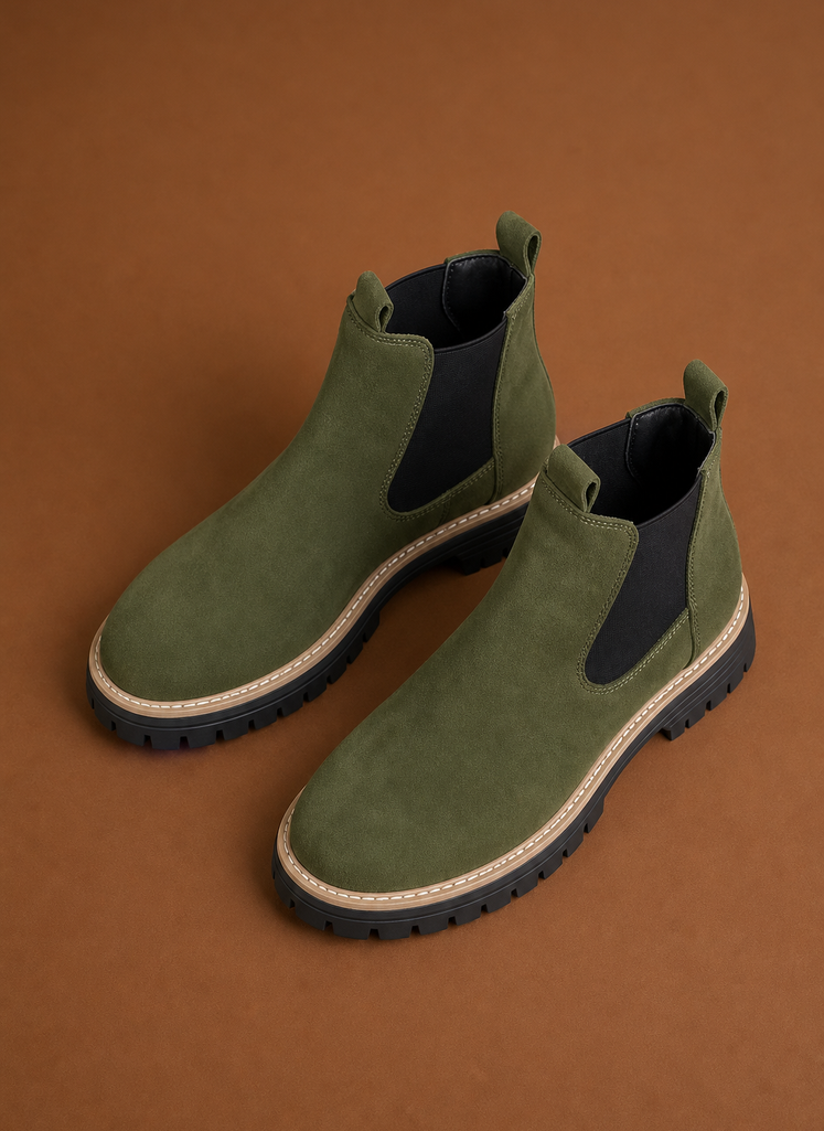 Back view of women's Chelsea boot showing heel profile and shaft