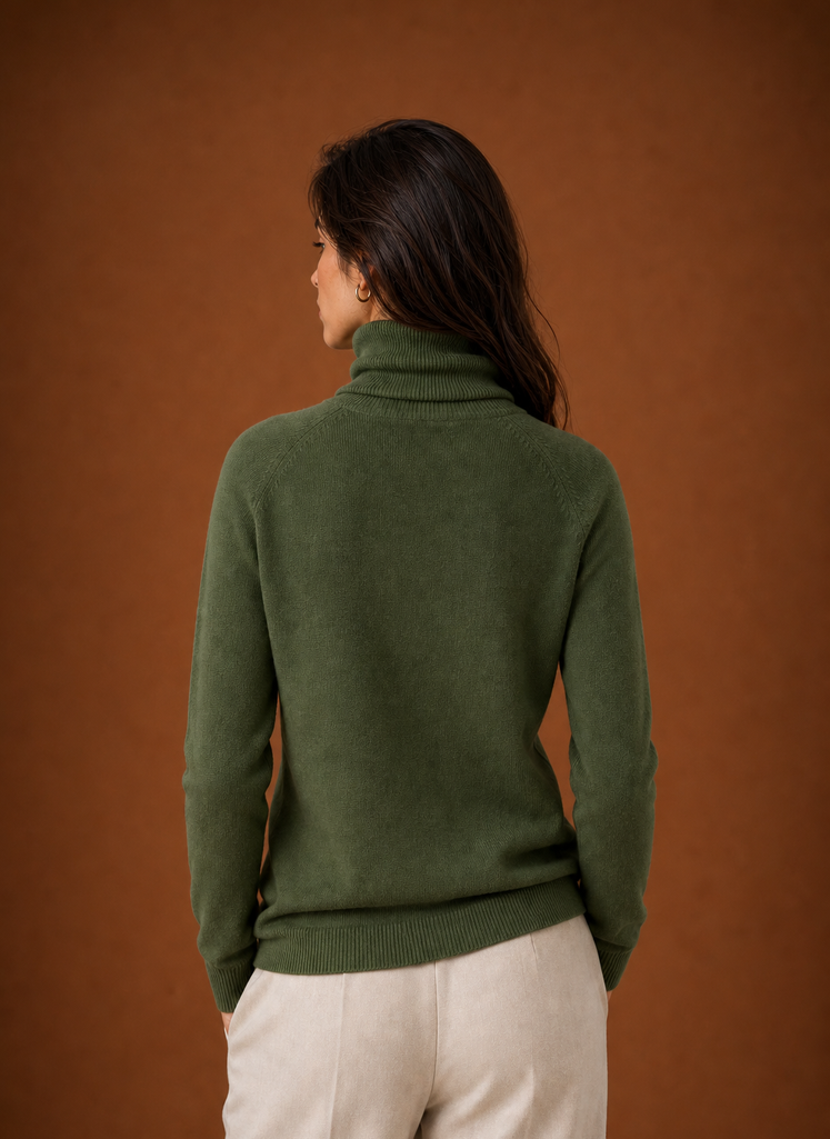 Back view of the sweater displaying the clean silhouette