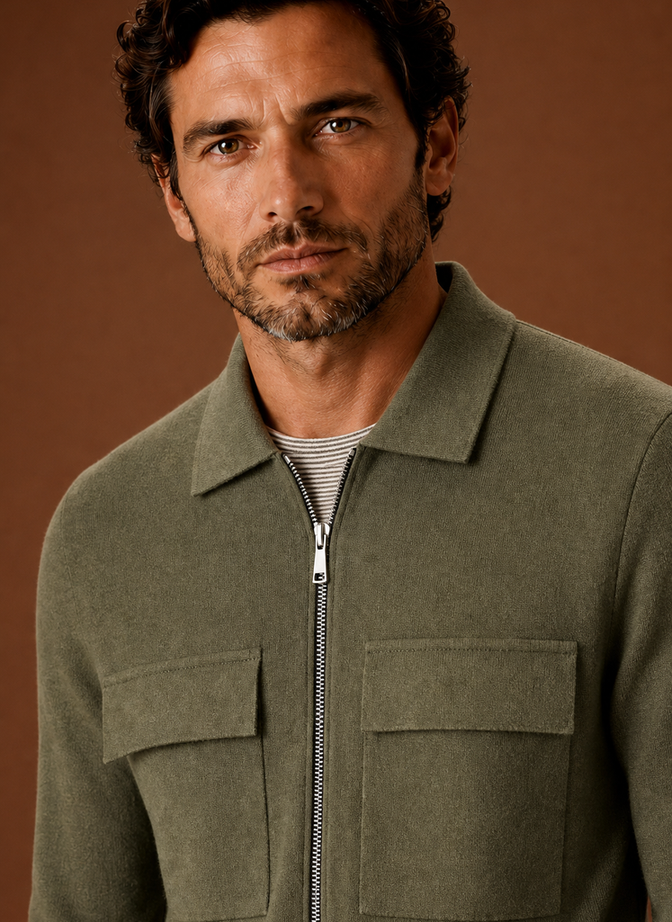 Men's Knit Jacket Full Zip Overshirt Smart Casual | Areleon