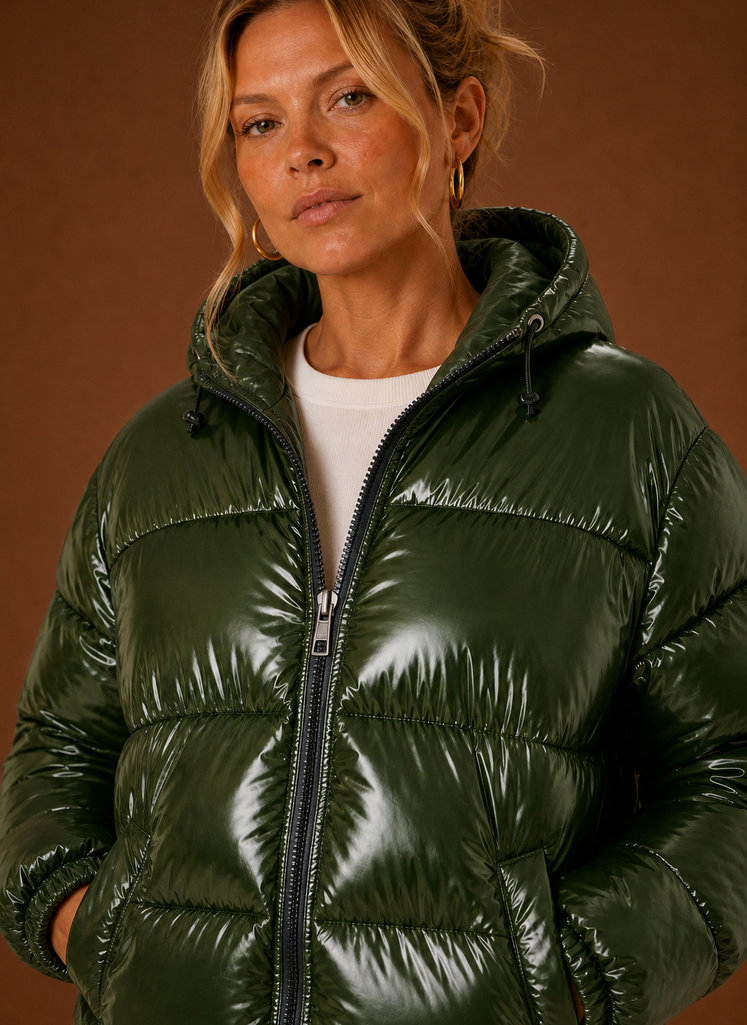 Close-up of the Areleon Oversized Women's Puffer Jacket showing stitch detail and surface texture.
