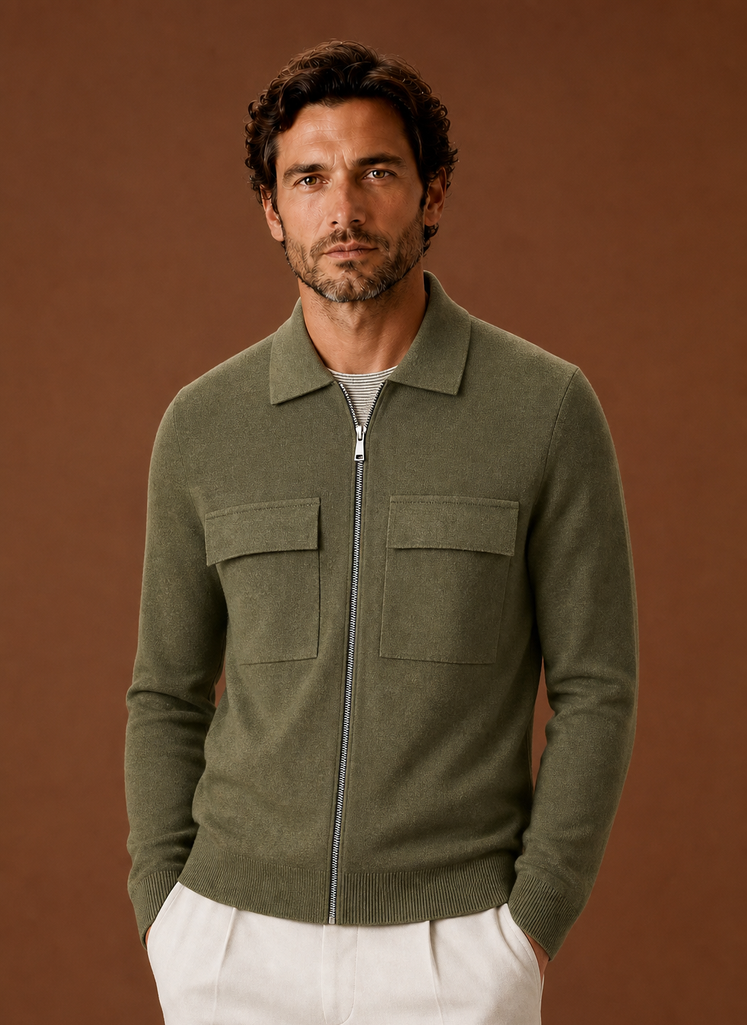 Men's Knit Jacket Full Zip Overshirt Smart Casual | Areleon