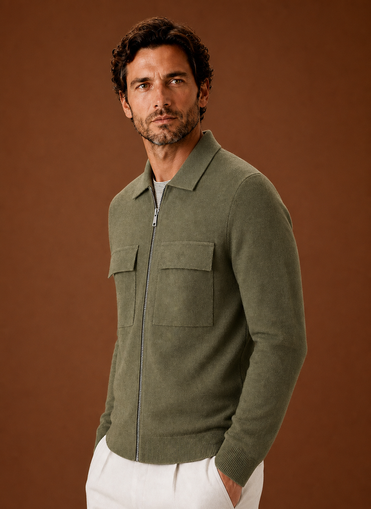 Men's Knit Jacket Full Zip Overshirt Smart Casual | Areleon