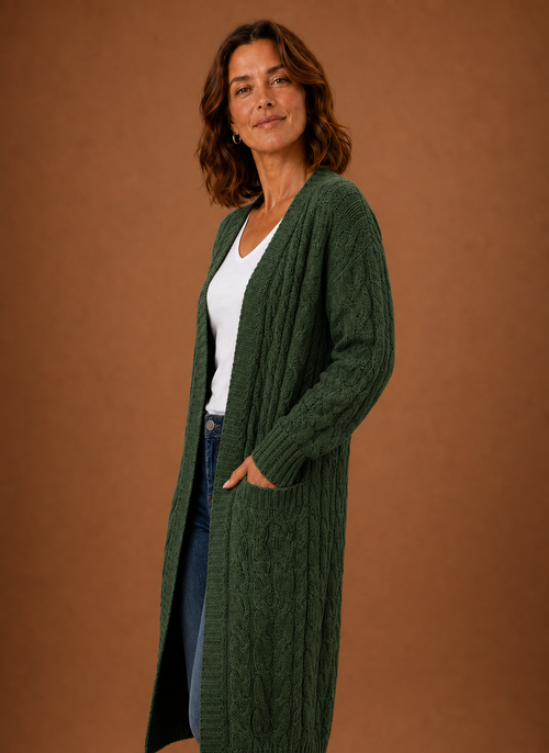 Cable Knit Cardigan for Women - Hooded Long | Areleon