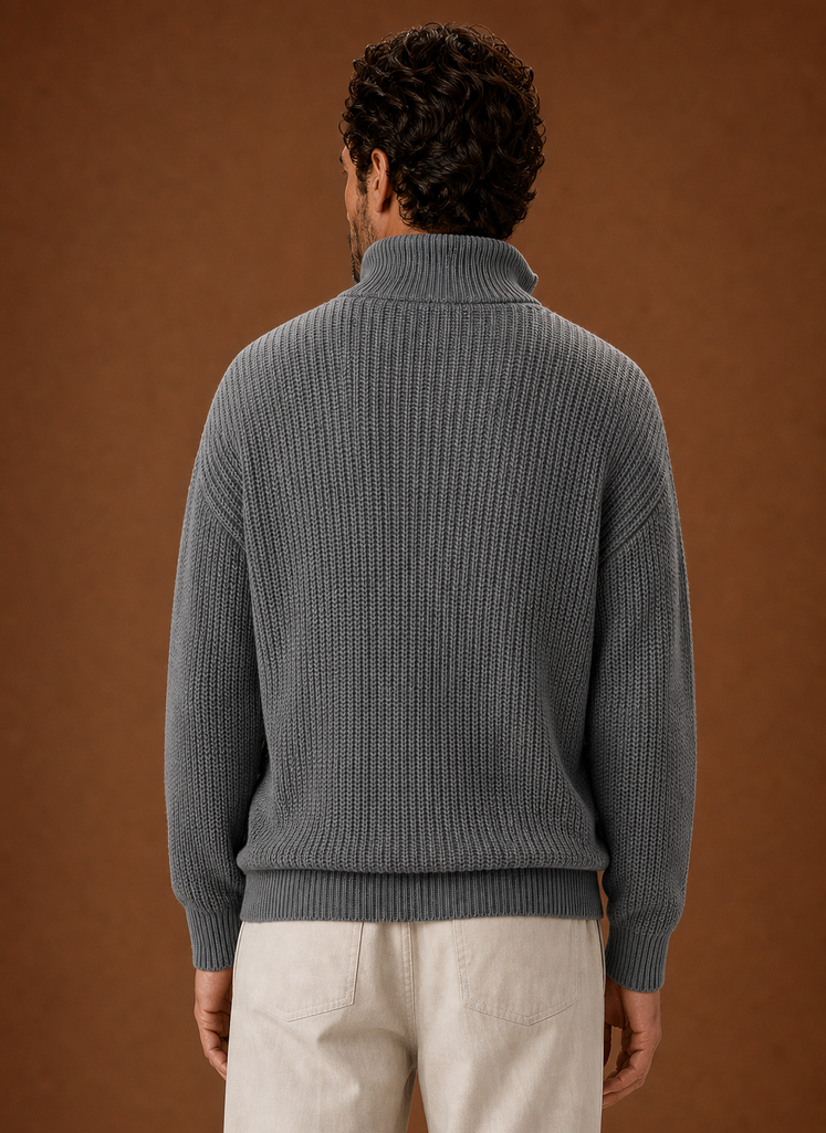 Back view of Areleon oversized half-zip ribbed pullover