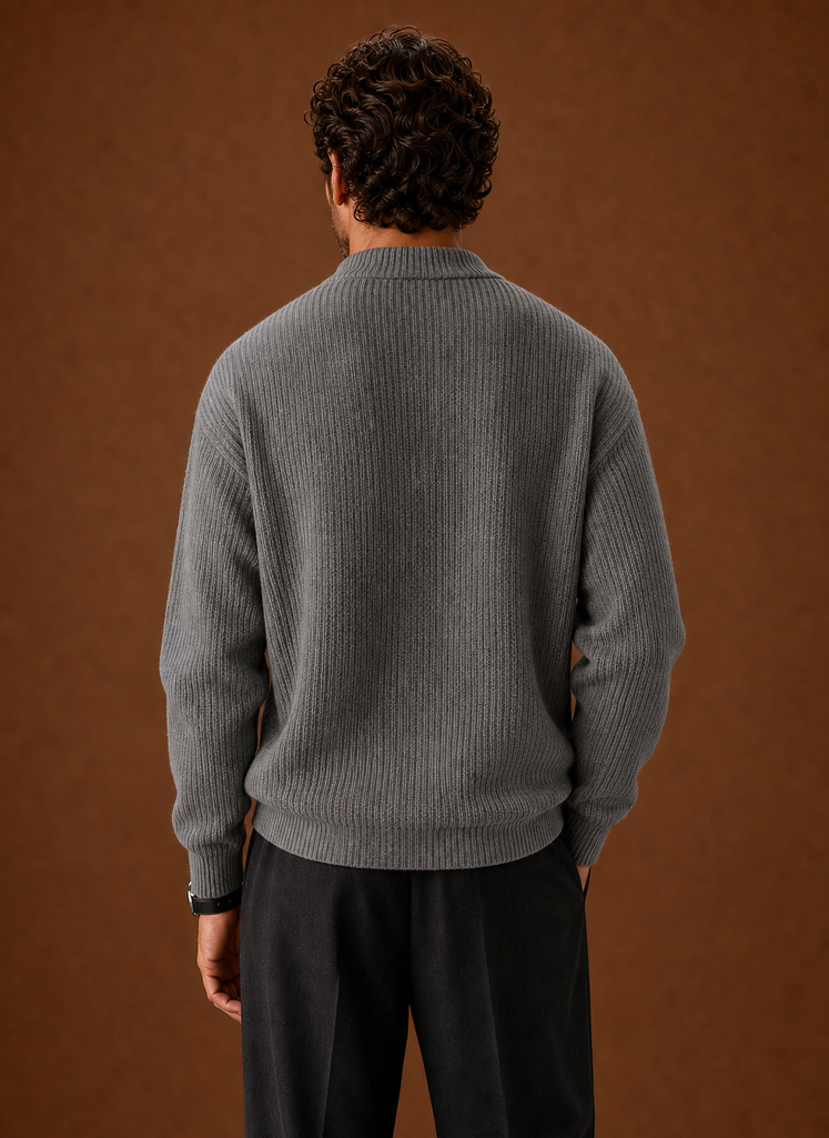 Men's Ribbed Knit Sweater - Crew Neck Pullover back view