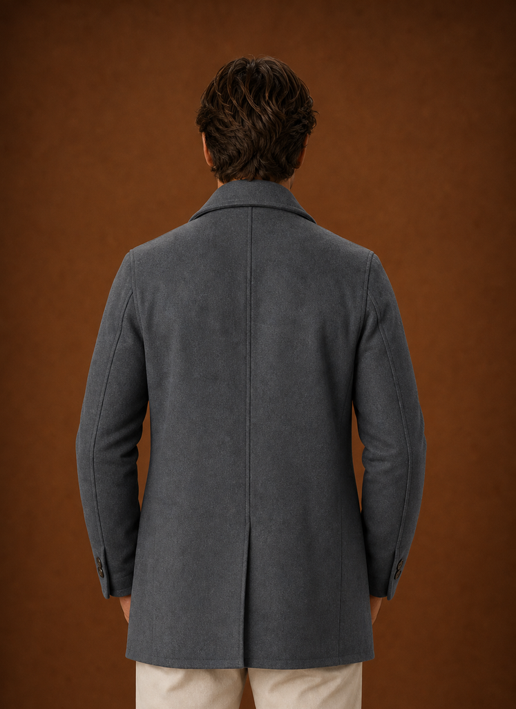Men's Lightweight Trench Coat - Button Up Casual Overcoat back view