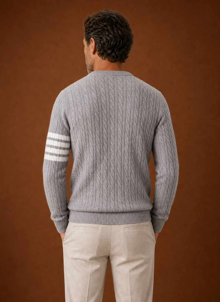 Men's Cable Knit Sweater - Crew Neck Pullover back view