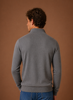 Back view of men's shirt jacket displaying straight hem and clean silhouette
