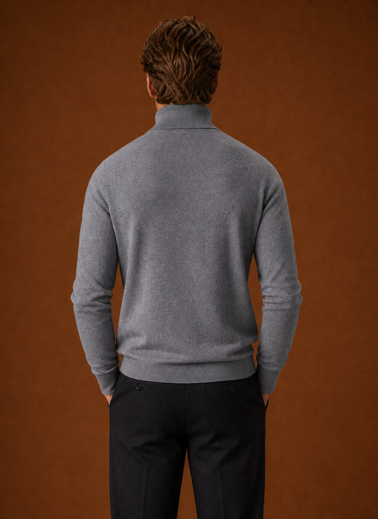 Men's Turtleneck Sweater - Roll Neck Knit Pullover back view